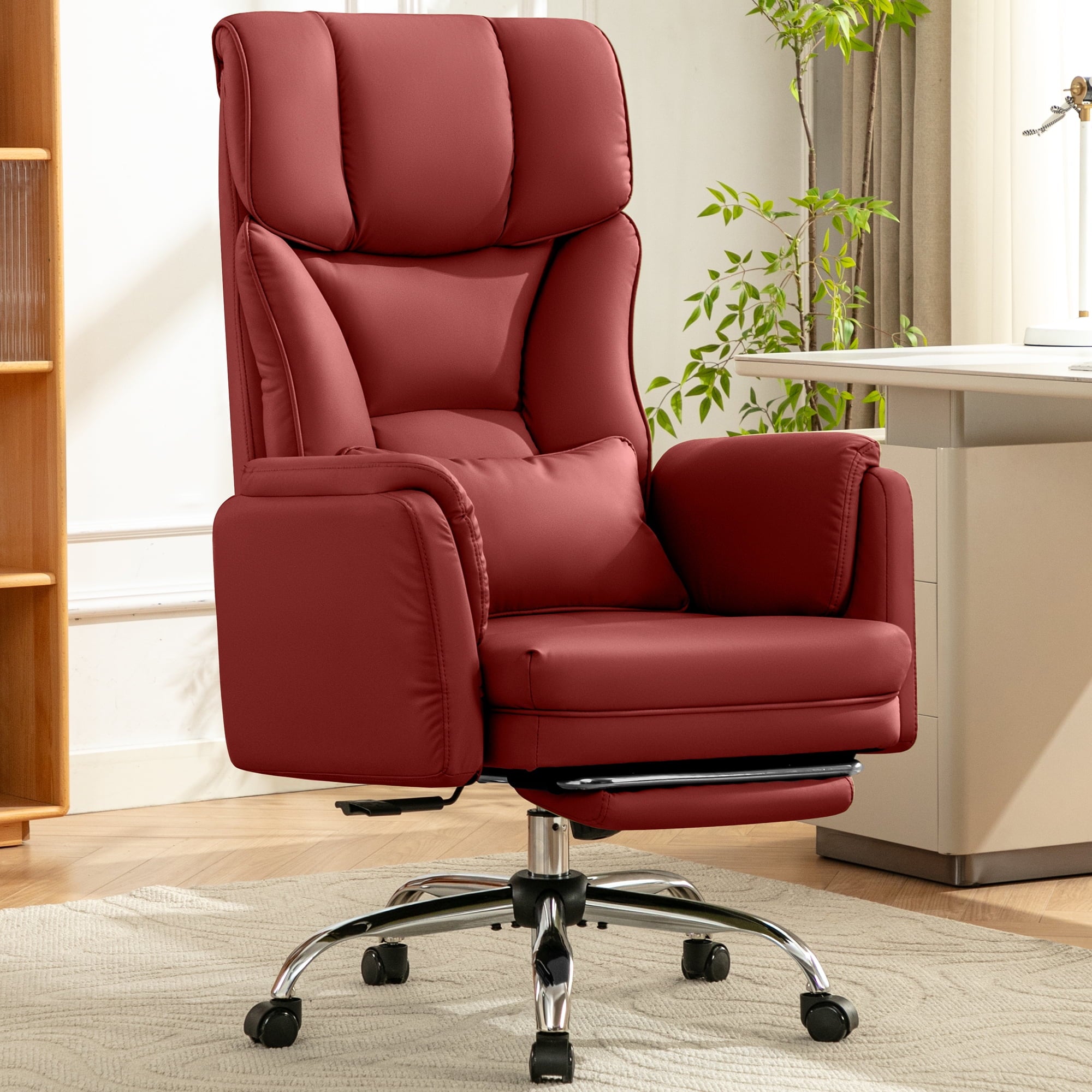 Primy Cross Legged Office Chair with Footrest & Convertible Armrests, 500LBS Capacity Home Desk Chair, Ergonomic Recliner with Lumbar Pillow, Criss Cross Design, Big and Tall Executive Chair