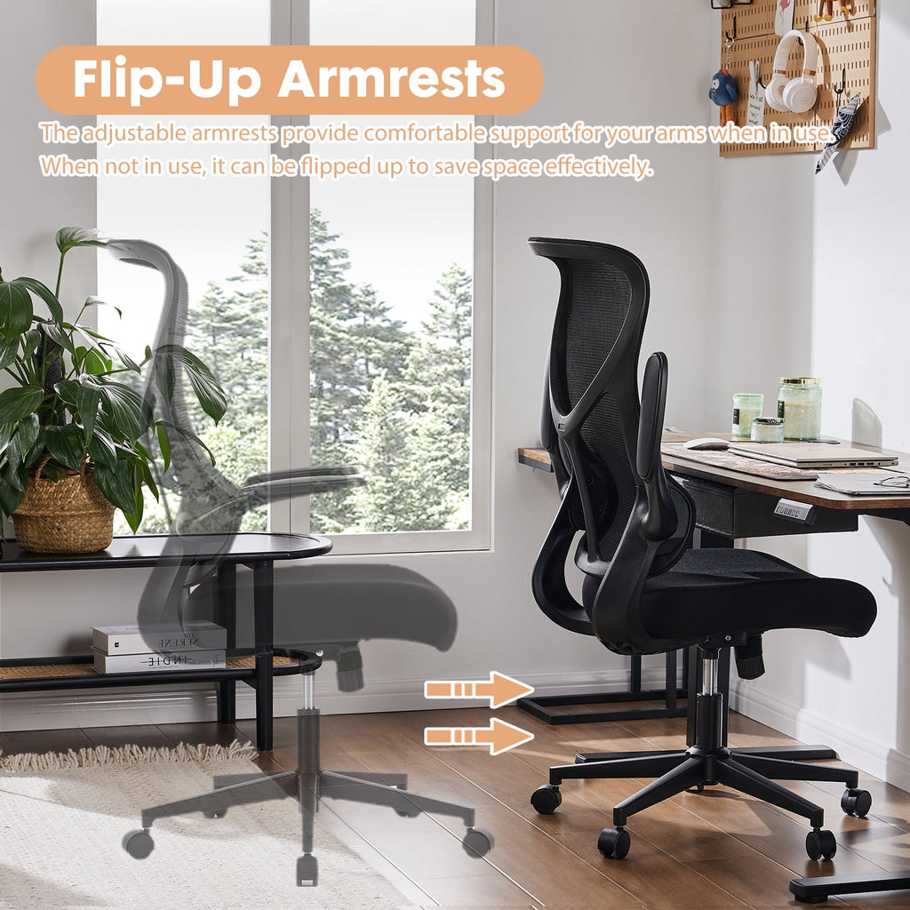GIANNA Mesh Ergonomic Office Desk Chair, High Back Swivel Computer Chair, With 2D Headrest, Up&Down Lumbar Support, Adjustable Flip-up Armrests, Black