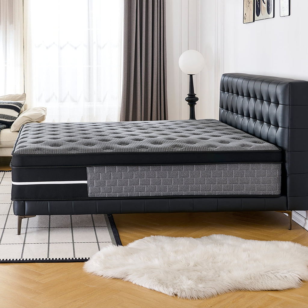 Lodeija 12 Queen Hybrid Mattress,5-Zone Pocket Springs with Motion Isolation,Medium Firm,Fiberglass-Free,Black