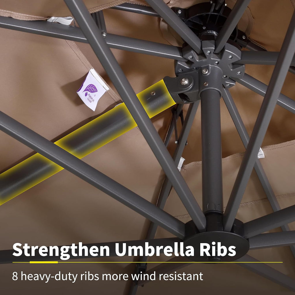 PURPLE LEAF Cantilever Umbrellas 12FT Square Large Patio Umbrella Offset Umbrella with 360°Rotation Tilting And Hanging Double Top, Grey