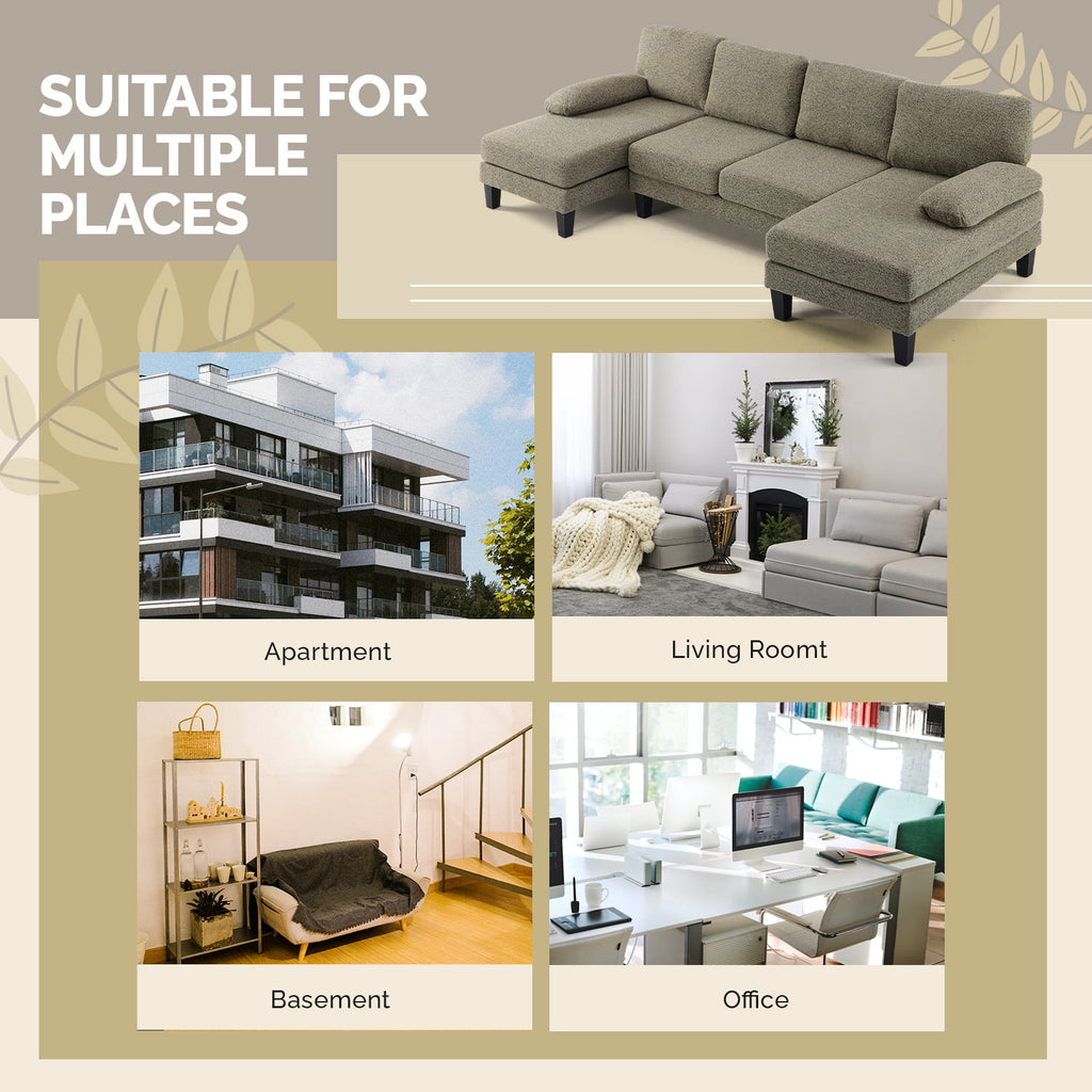 Ktaxon U-Shaped Sectional Sofa Set with Chaise, 4-Seater Blended Chenille Couch for Living Room, Apartment, Easy Assembly Khaki