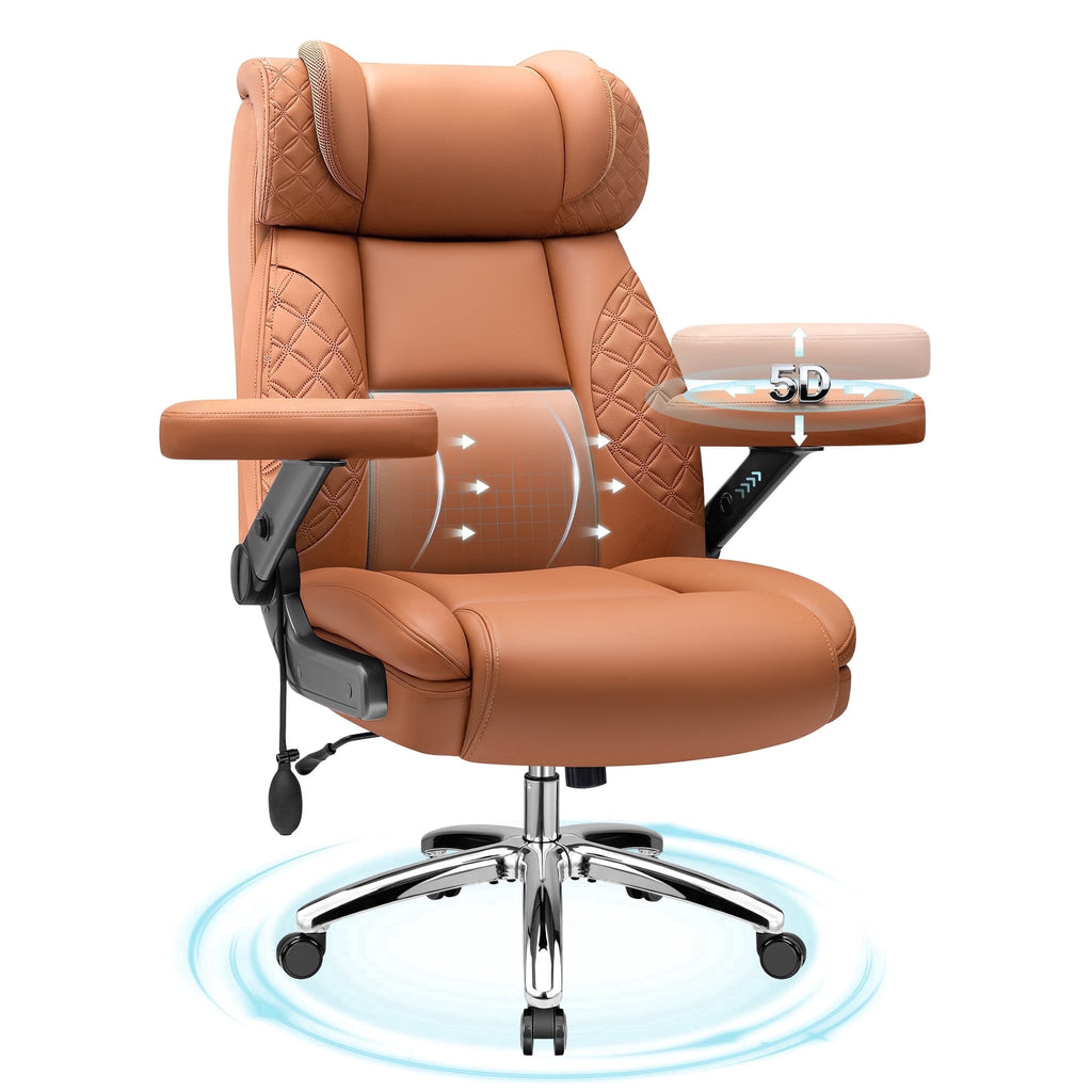 FASTES Leather Office Chair Big and Tall Desk Office Chair, 500lbs Computer Chair Ergonomic Extra Wide Gaming Chair with Adjustable Lumbar Support 5D Flip Arms, Black