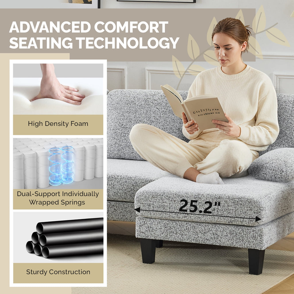 Ktaxon U-Shaped Sectional Sofa Set with Chaise, 4-Seater Blended Chenille Couch for Living Room, Apartment, Easy Assembly Khaki