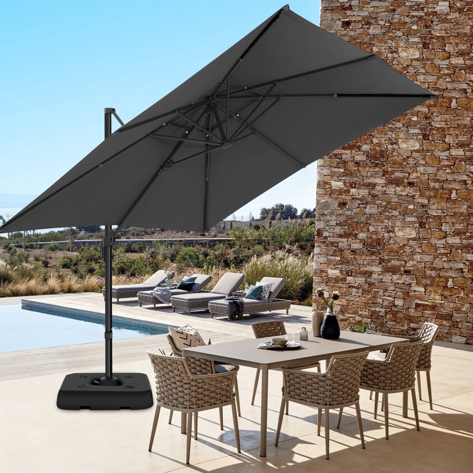 COBIZI 10x10 Offset Hanging Market Patio Umbrella with Easy Tilt Adjustment, Double Roof Cantilever Umbrella Aluminum Umbrella with 360-degree Rotation for Garden Deck Pool Patio, Gray