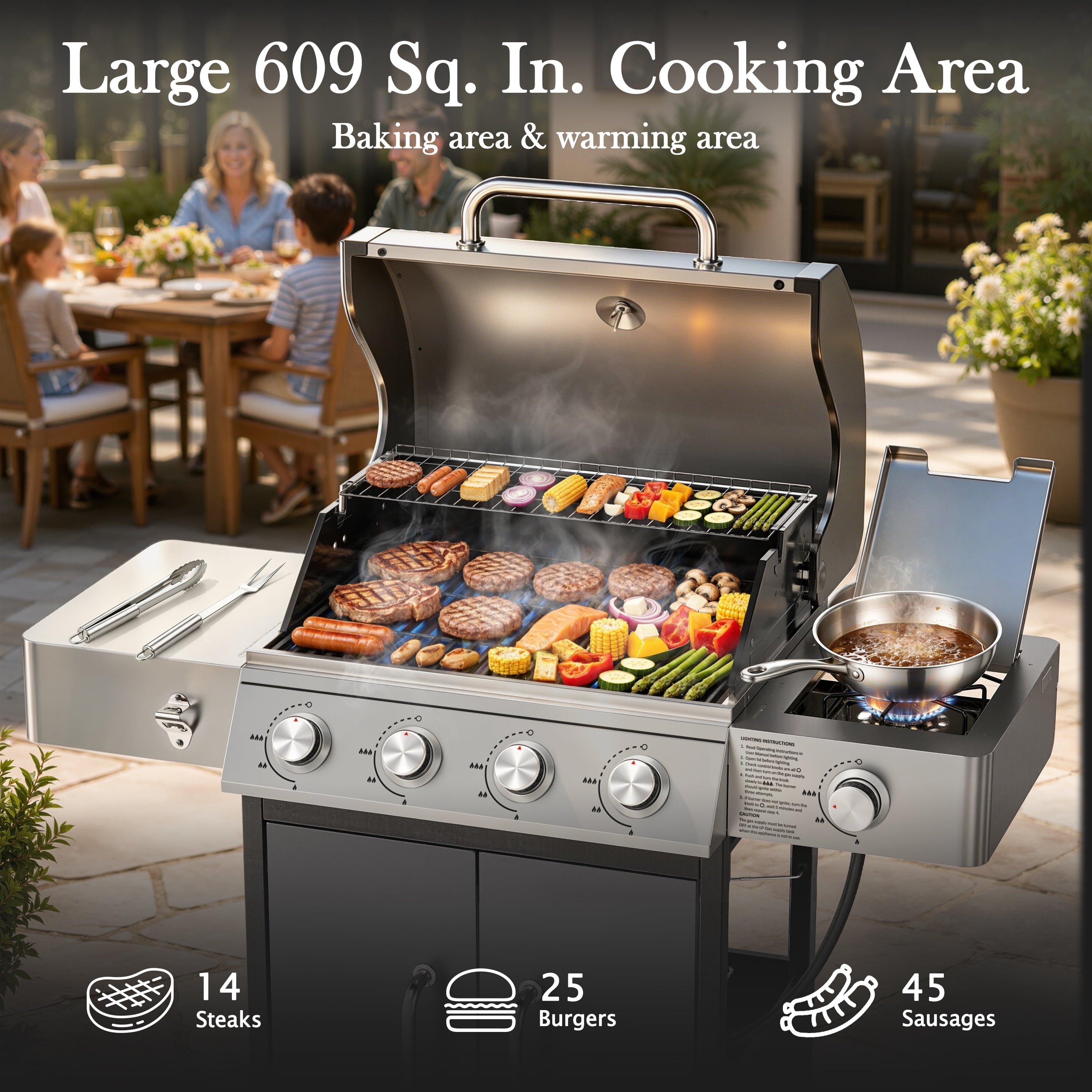 72,000 BTU Gas Grills Clearance, 6-Burner Propane BBQ Grill with Side Burner, 650 Sq.In Cooking Area, Cast Iron Grates, Warming Rack, Thermometer, Outdoor Grill for Patio Backyard