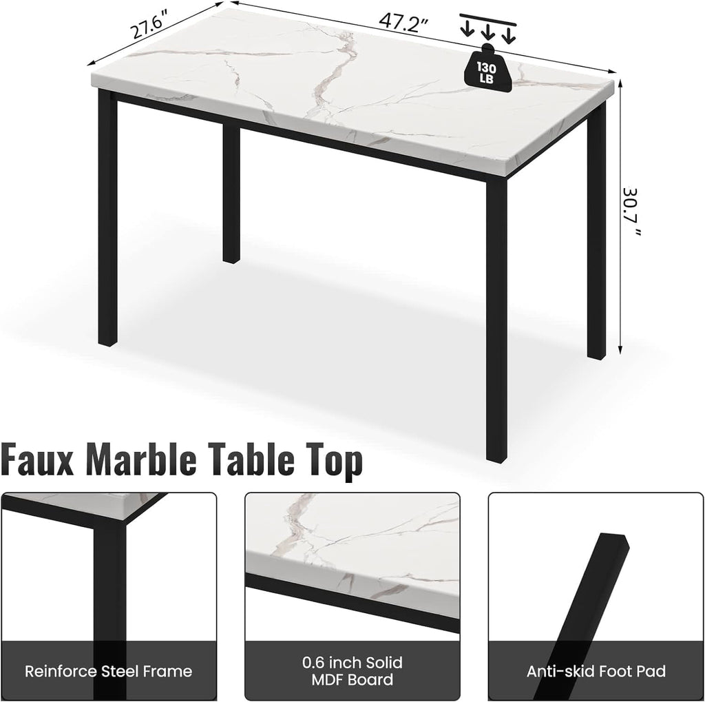 Cvortll 5 Piece Dining Table Set, Kitchen Table and Chairs Set for 4 with Faux Marble and 4 Velvet Upholstered Dining Chairs for Home, Restaurant, Black & Black