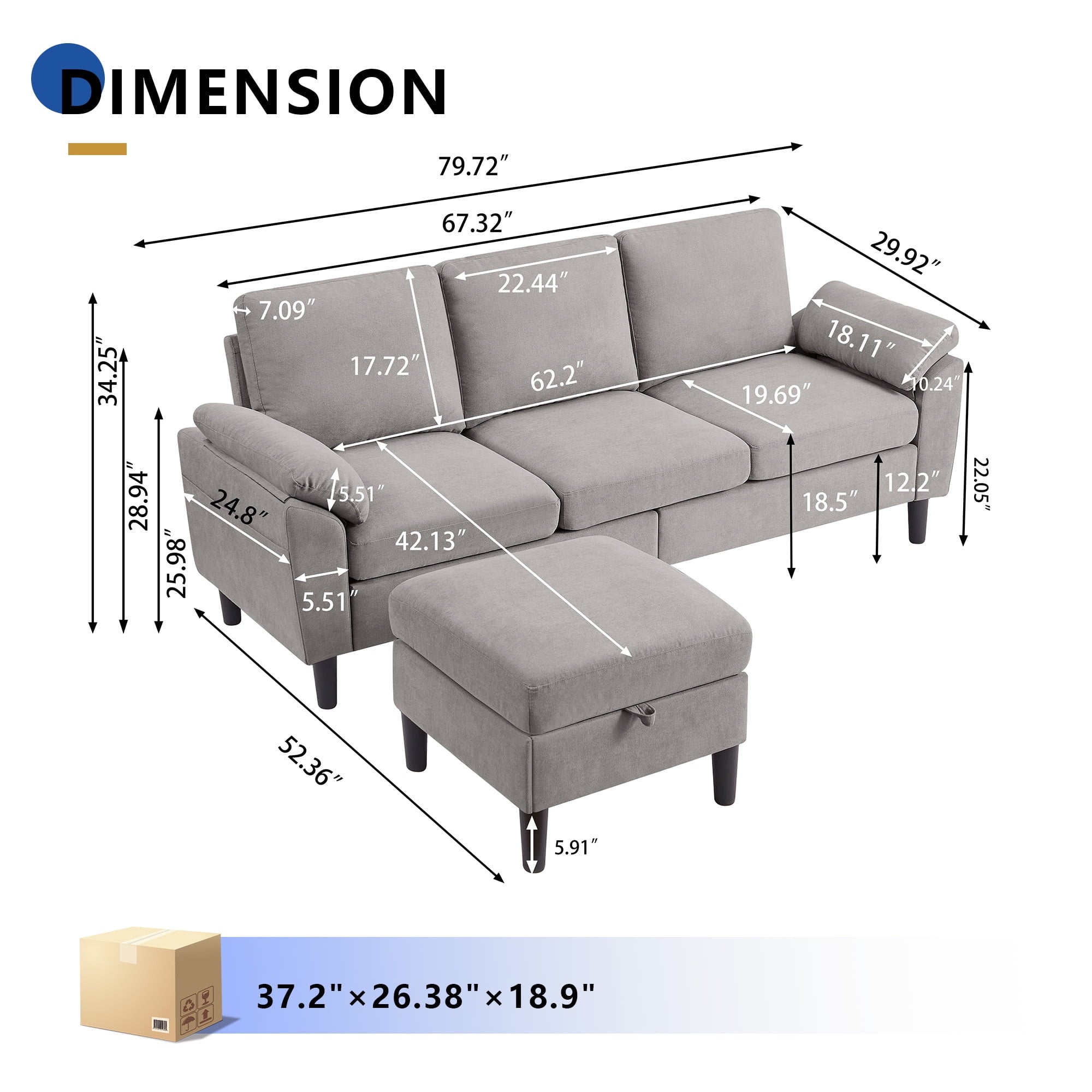 Jarenie 80 Convertible Sectional Sofa, Small L Shaped 3 Seat Couch with Reversible Storage Chaise, Modern Polyester Fabric Sofa Couches for Living Room, Apartment and Small Space, Beige
