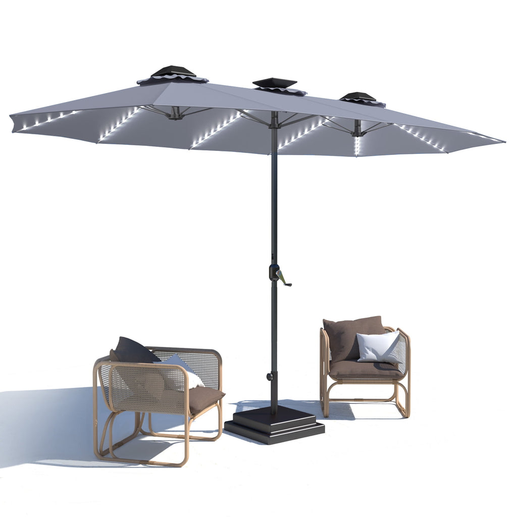 AECOJOY 10x10ft Outdoor Cantilever Patio Umbrella with Base, 360° Tilt & Rotate, Beige