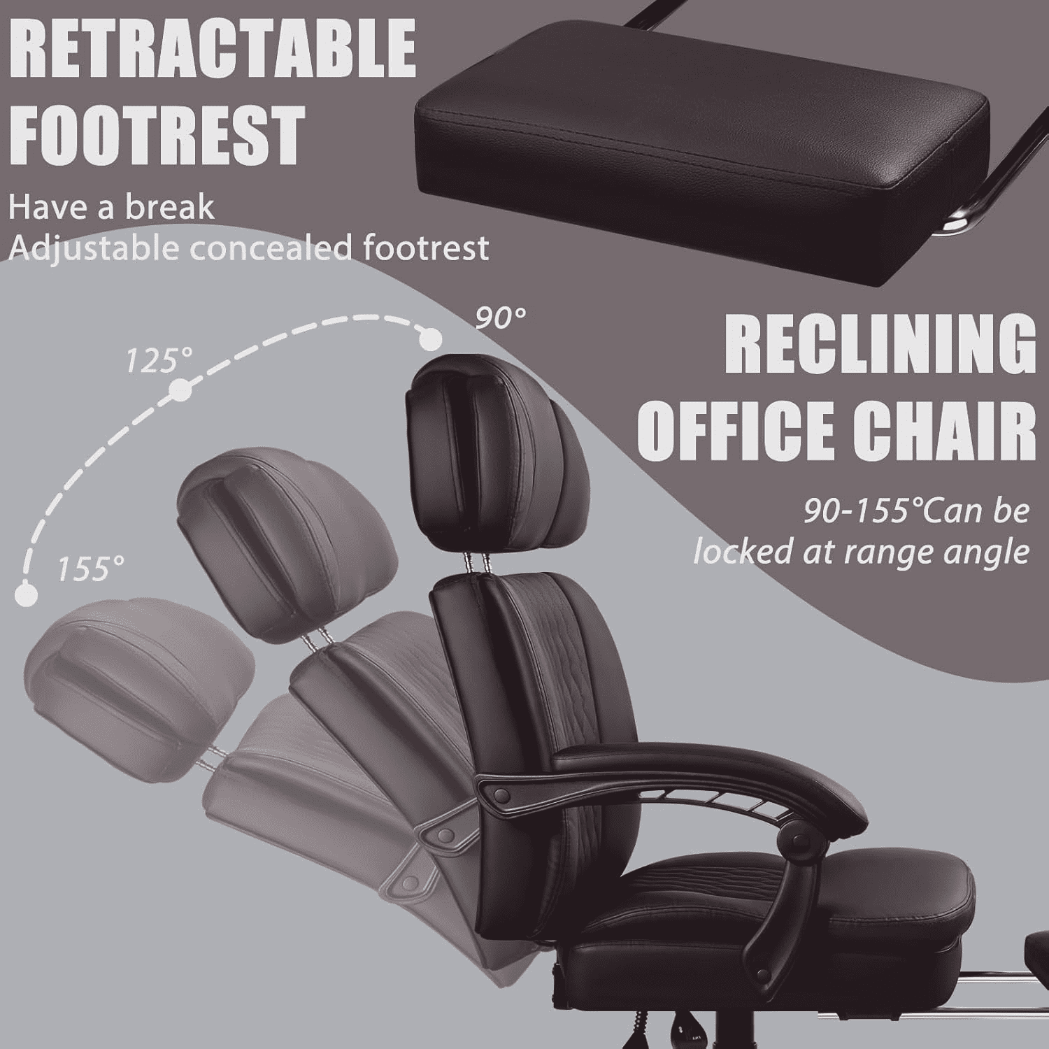 BOSSIN 400lbs Executive Office Chair with Foot Rest, Ergonomic Heavy Duty Big and Tall Desk Chair with Adjustable Headrest, High Back PU Leather Comfy Computer Chair