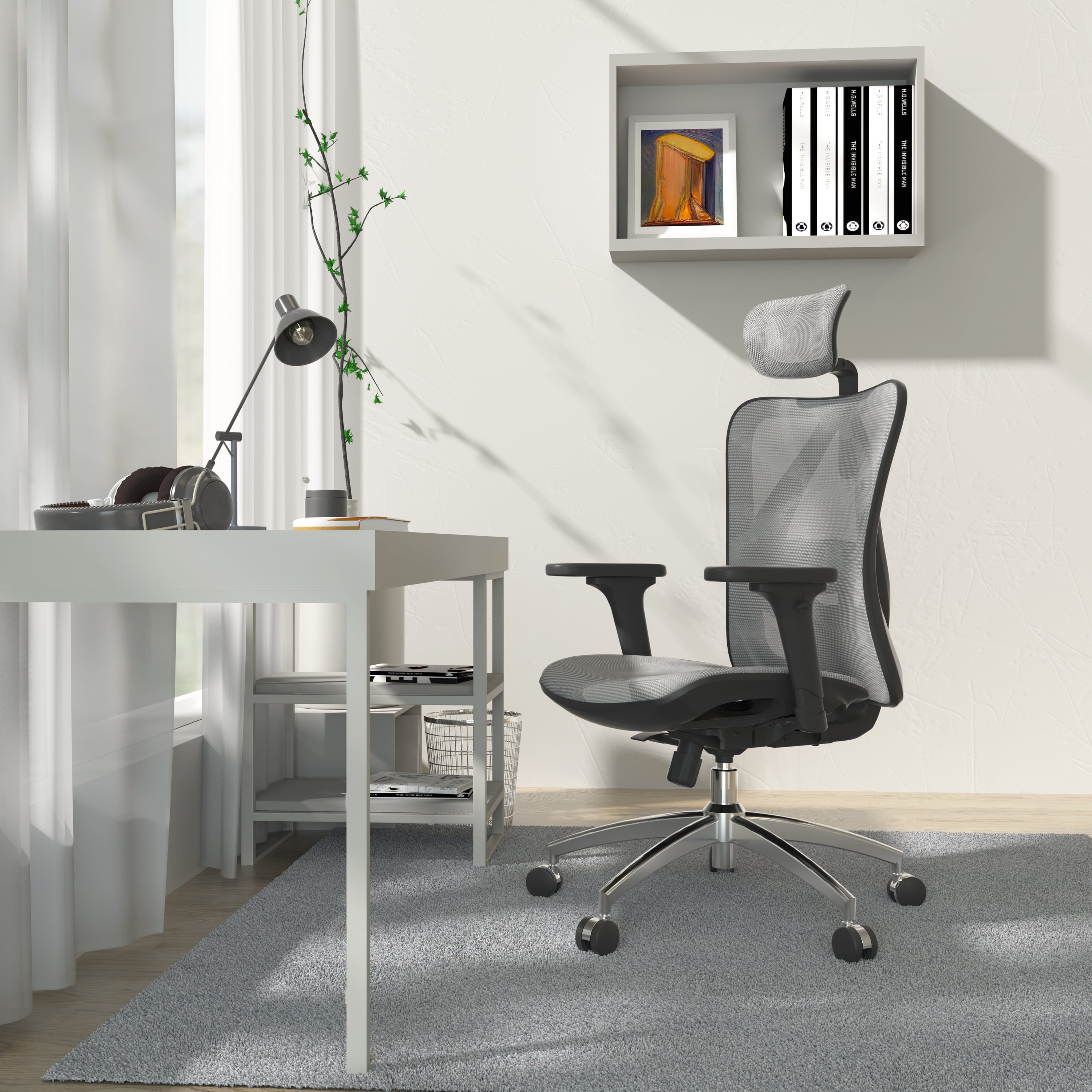 Sihoo M57 Ergonomic Office Chair, Adjustable Swivel Mesh High Back Desk Chair with Headrest, Lumbar Support, Black