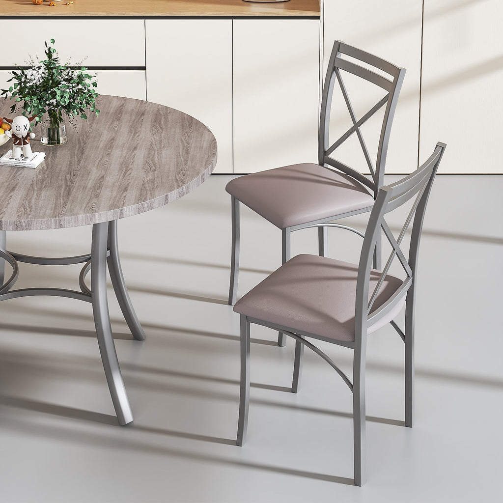 VECELO 5-Piece Dining Table Set, Modern Faux Marble Table and 4 Upholstered Chairs Set for 4, Round Dining Room Table Set for Small Space, Breakfast Nook, Apartment, Black