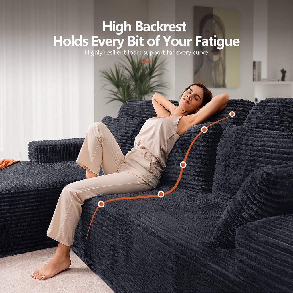 71 High Backrest Sofa for Small Spaces, Compressed Corduroy Couch with Deep Seating for Living Room, Bedroom, Dark Grey