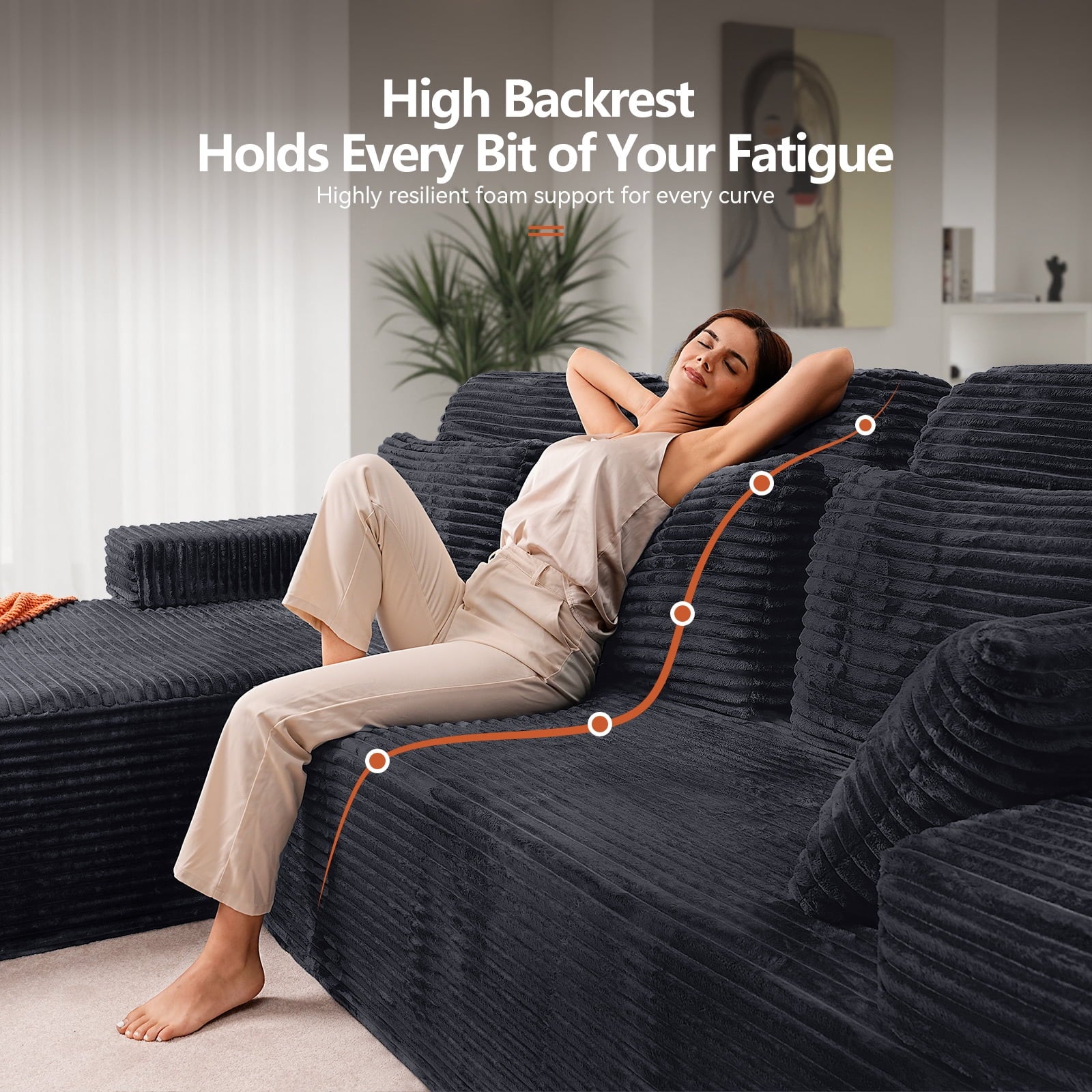 71 High Backrest Sofa for Small Spaces, Compressed Corduroy Couch with Deep Seating for Living Room, Bedroom, Dark Grey