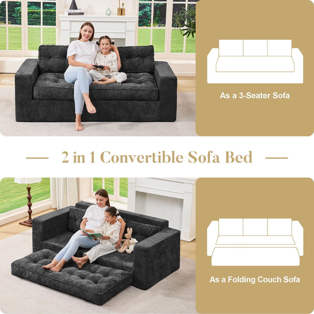 Hobestluk 3-Seater Sofa Boneless Couch with Tufted Button Design 2 in 1 Comfy Cloud Couch Oversized Sofa for Living Room Bedroom Apartment or Office (Grey, 3 Seater)