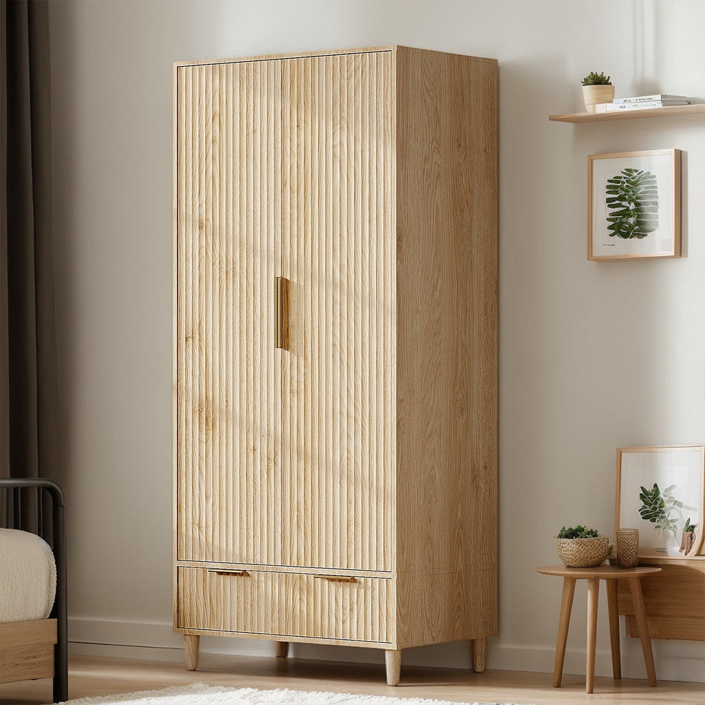 Ktaxon Wardrobe Armoire Closet with Hanging Rod, Modern Drawer & Shelf – Elegant White Finish Closet, Farmhouse to Mid-Century Style