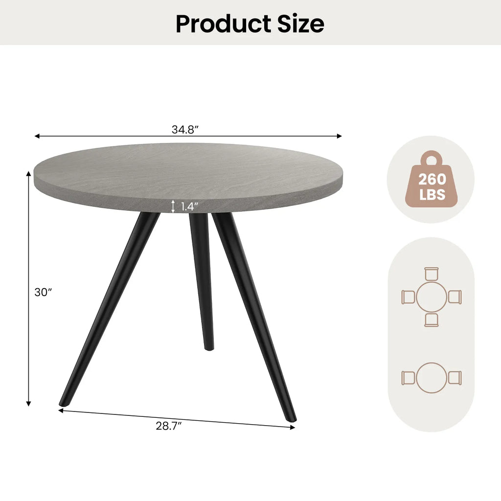 34.8 Round Dining Table Set for 4,5 Piece Mid-Century Modern Dining Set with 4 Upholstered Dining Chairs,Leisure Coffee Table for Kitchen Dining Room, Save Space