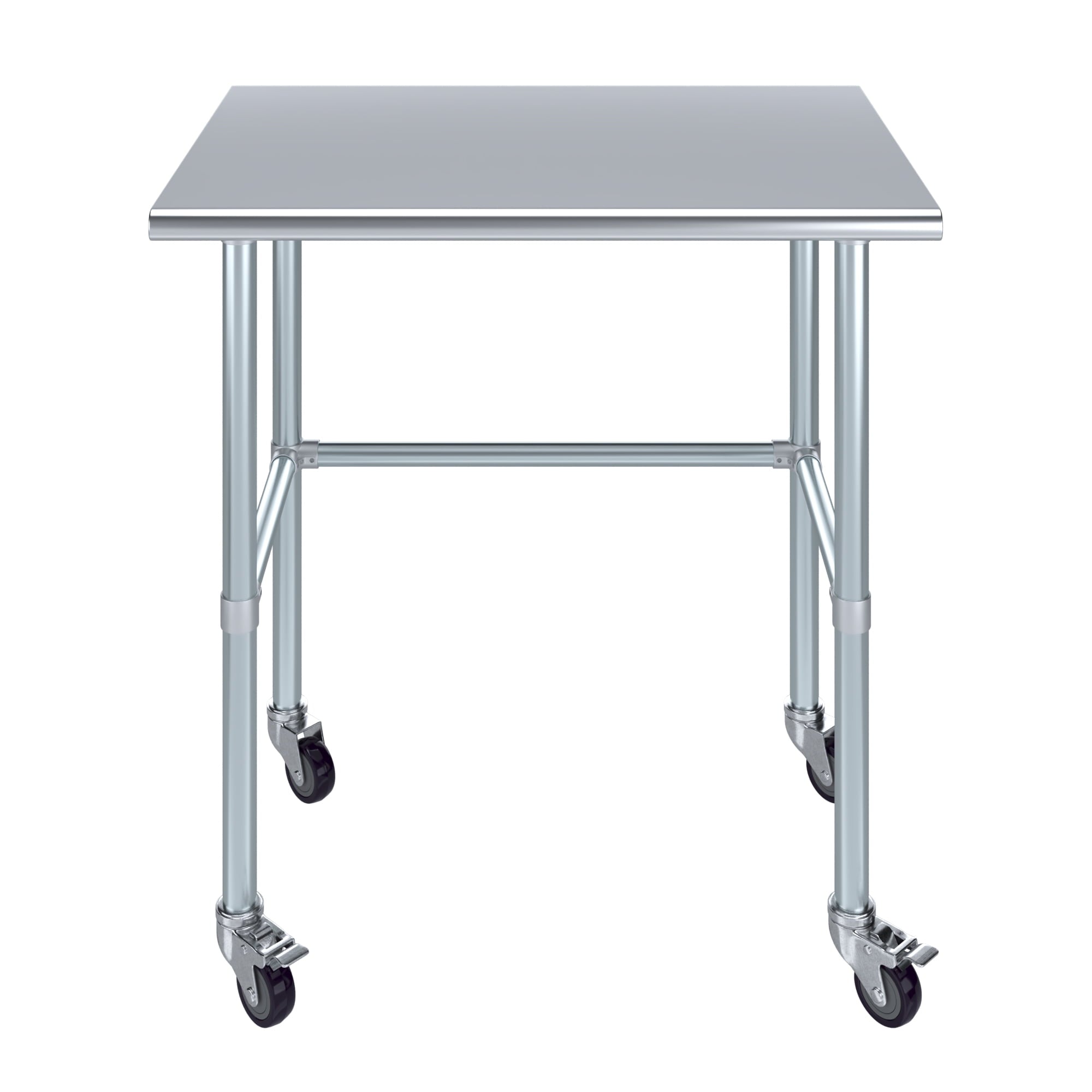 AmGood 36 Long x 30 Deep Stainless-Steel Work Table with Open Base and Wheels, Mobile Metal Table