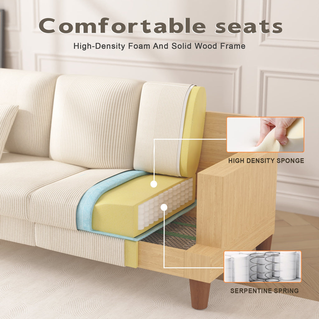 AAQZ 87 Corduroy Sofa Couch for Living Room, 3 Seater Deep Seat Comfy Couch in a Box, 2 Cushions, 2 Pillows Tool-Free Setup,Gray