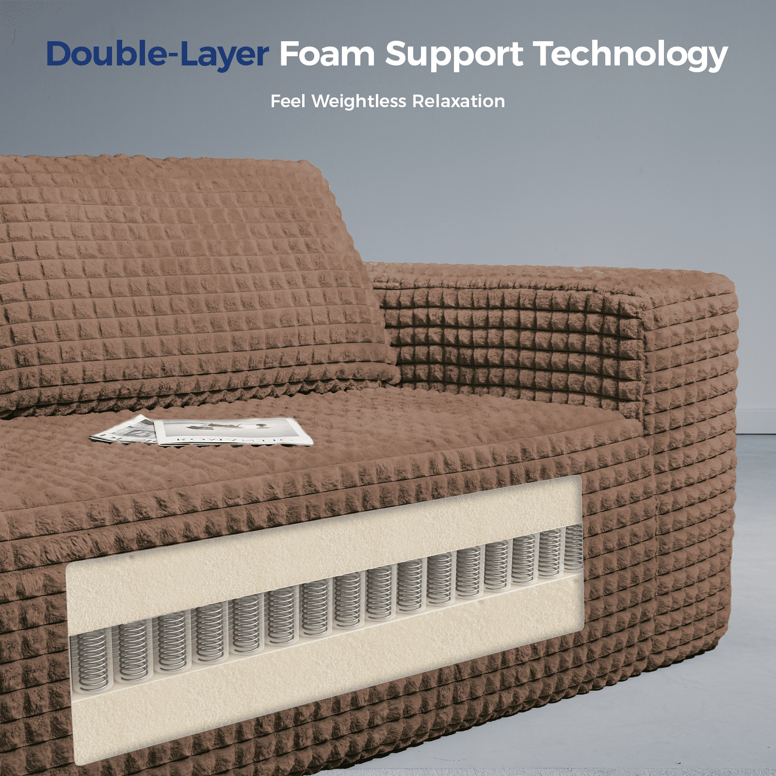 Patbrela 101 Couch for Living Room Furniture Diamond Boneless Sofa with 31-inch Extra Deep Seat, No Assembly, Gray