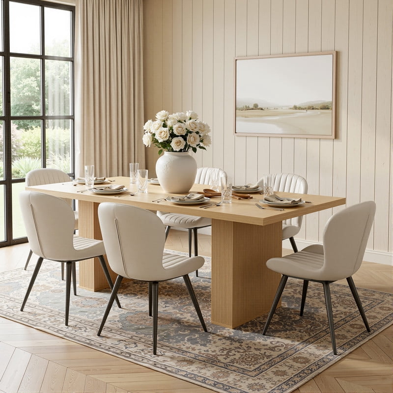 Hawsaiy Dining Table Set for 4, 78 Farmhouse Dining Table with 4 Upholstered Dining Chairs, Large Kitchen Table Set with Modern Shell Back Chairs & Metal Legs for Dining Room(Walnut + Black)