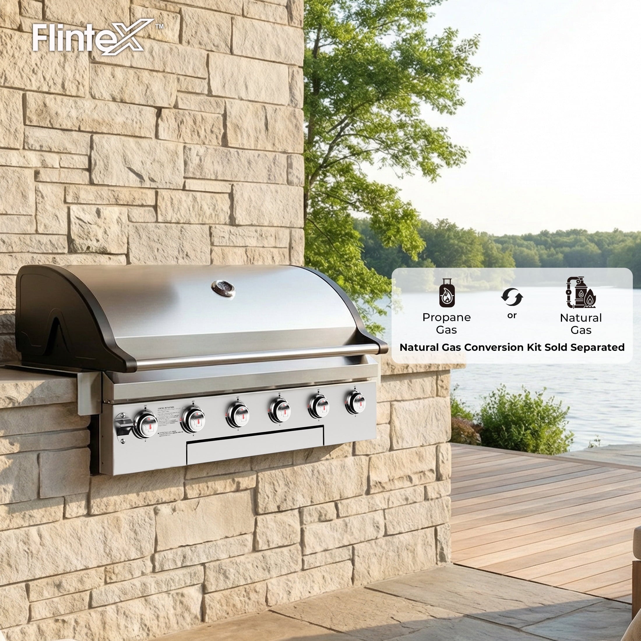 4 Burners Built-In Gas Grill, 40,000 BTU Outdoor Kitchen Grill with 653.2 Sq.in Cooking Area, LPG/NG, Perfect for Backyard BBQs