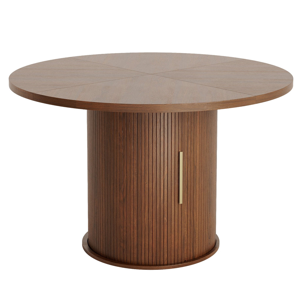 Ktaxon Mid-Century Round Dining Table for 4, 47 Modern Dining Room Table with 2-Tier Storage for Kitchen, Dining Room, Home, Oak