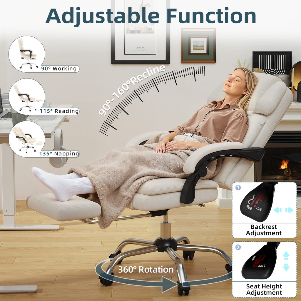 HOMREST Ergonomic Office Chair with 6-Point Massage & Heating, Adjustable Executive Desk Chair with Retractable Footrest, PU Leather Home Office Desk Chair for Home & Office (Black)