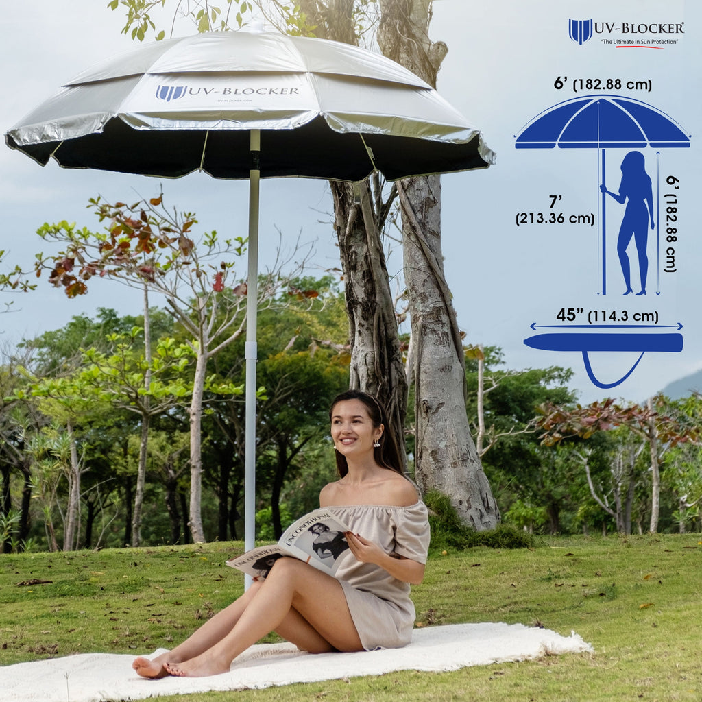 UV Blocker Beach Umbrella Sun Protection UPF 55+ Heavy Duty Large Beach Umbrellas for Sand 7.5 Foot