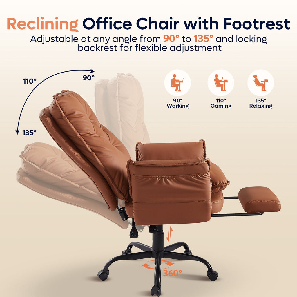 Bestier Big and Tall Executive Office Chair with Flip-up Arms for Adult, Wide Seat Ergonomic Computer Desk Chair,High Back Velvet Comfy Cross-Legged Office Chair with Footrest and Side Pockets, Black
