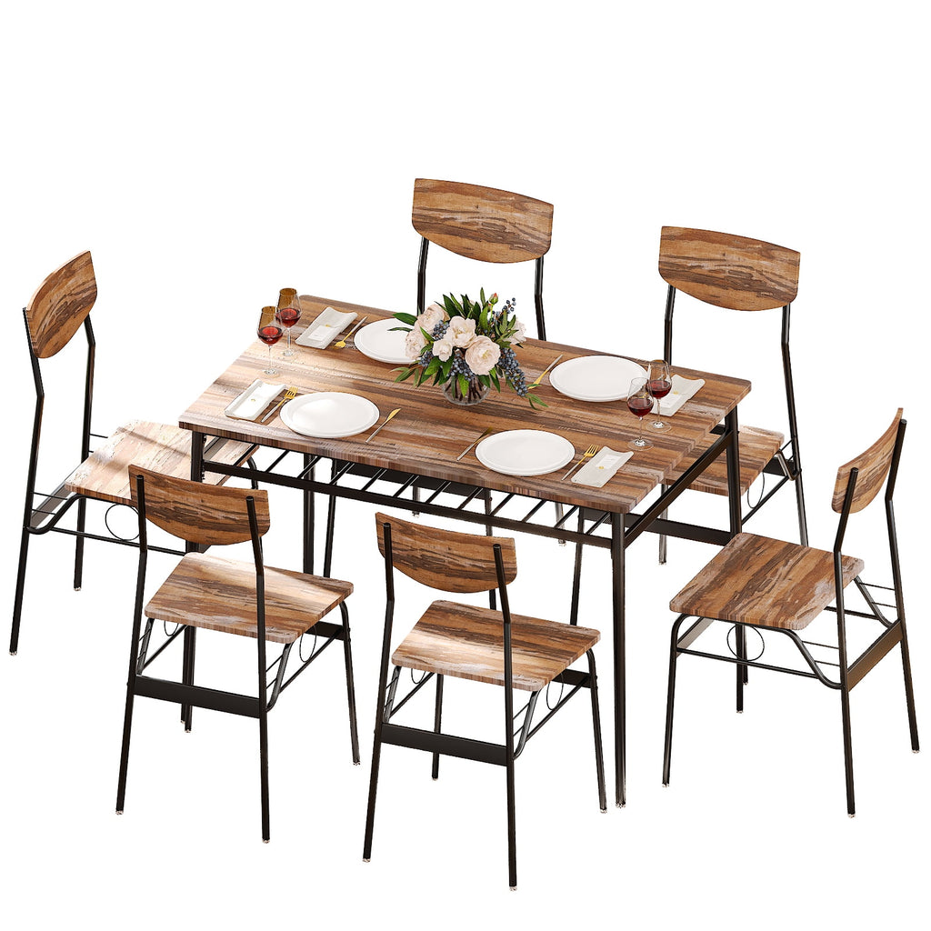 Ktaxon Dining Table Set for 4/6 with Storage Racks, Dining Room Table Set for 4/6 Modern Design, Kitchen Table and Chairs for Home Kitchen, Natural Wood