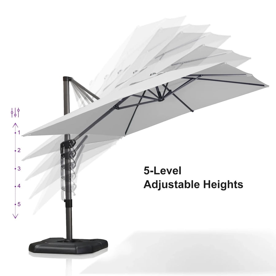 PURPLE LEAF OUTDOOR 10x13 FT Extra Large Rectangle Cantilever Umbrella with Base - 360° Rotating Heavy-Duty Aluminum Frame, Waterproof Graphite Grey Patio Sunshade for Oversized Pool Deck & Backyard