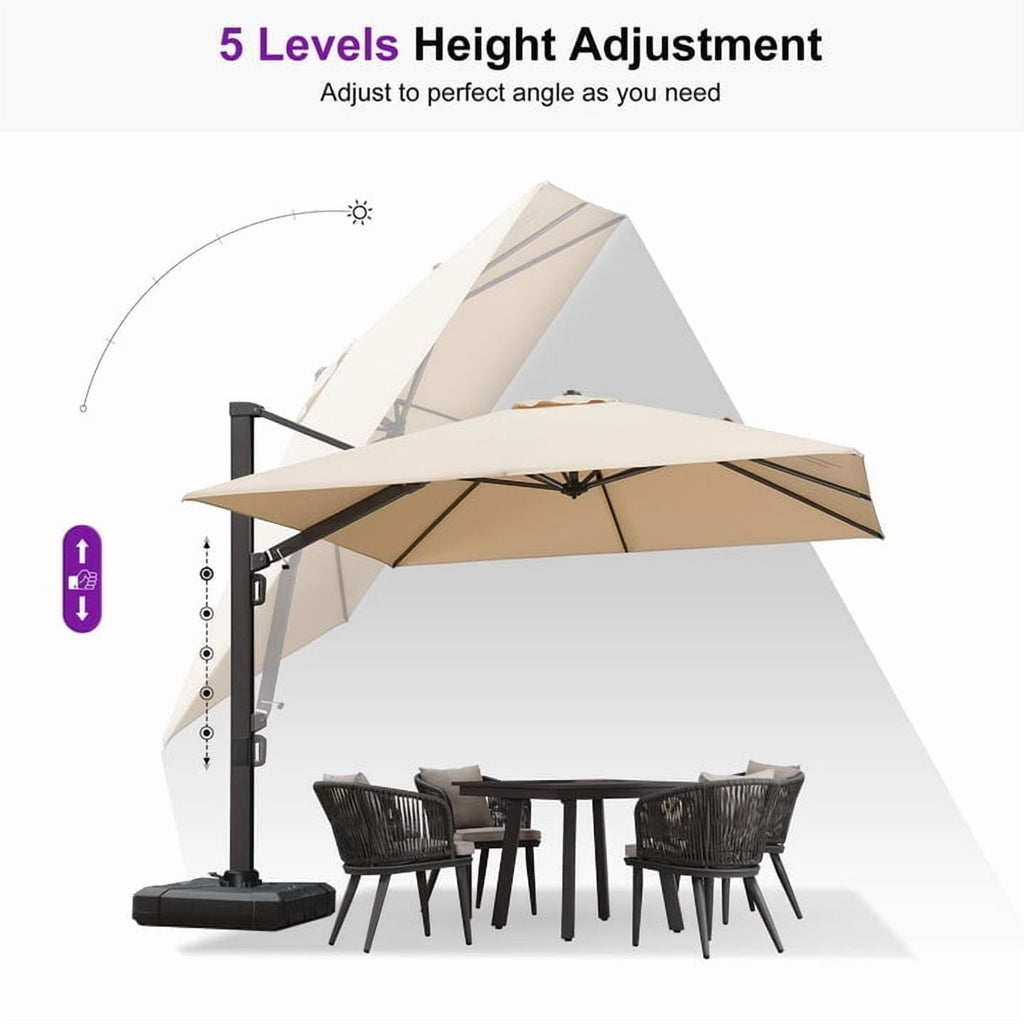 PURPLE LEAF 12 FT Outdoor Cantilever Umbrellas Square Aluminum Windproof Offset Umbrella with 360°Rotation Tilt Adjutable Garden Pool Large Patio Umbrella,Gray