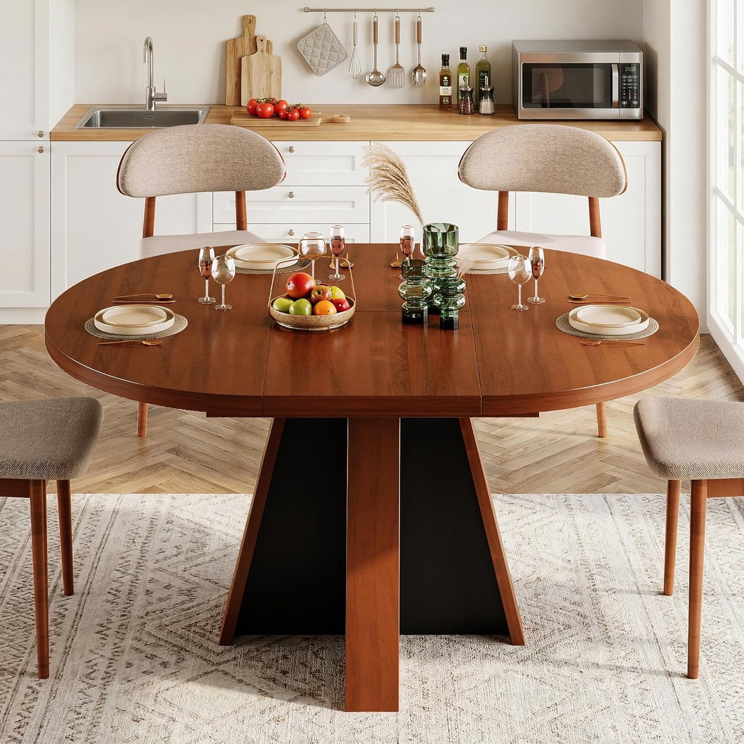 Laisnet 47 Round Dining Table for 6, Modern Wooden Dinner Table for Kitchen Living Room, Black