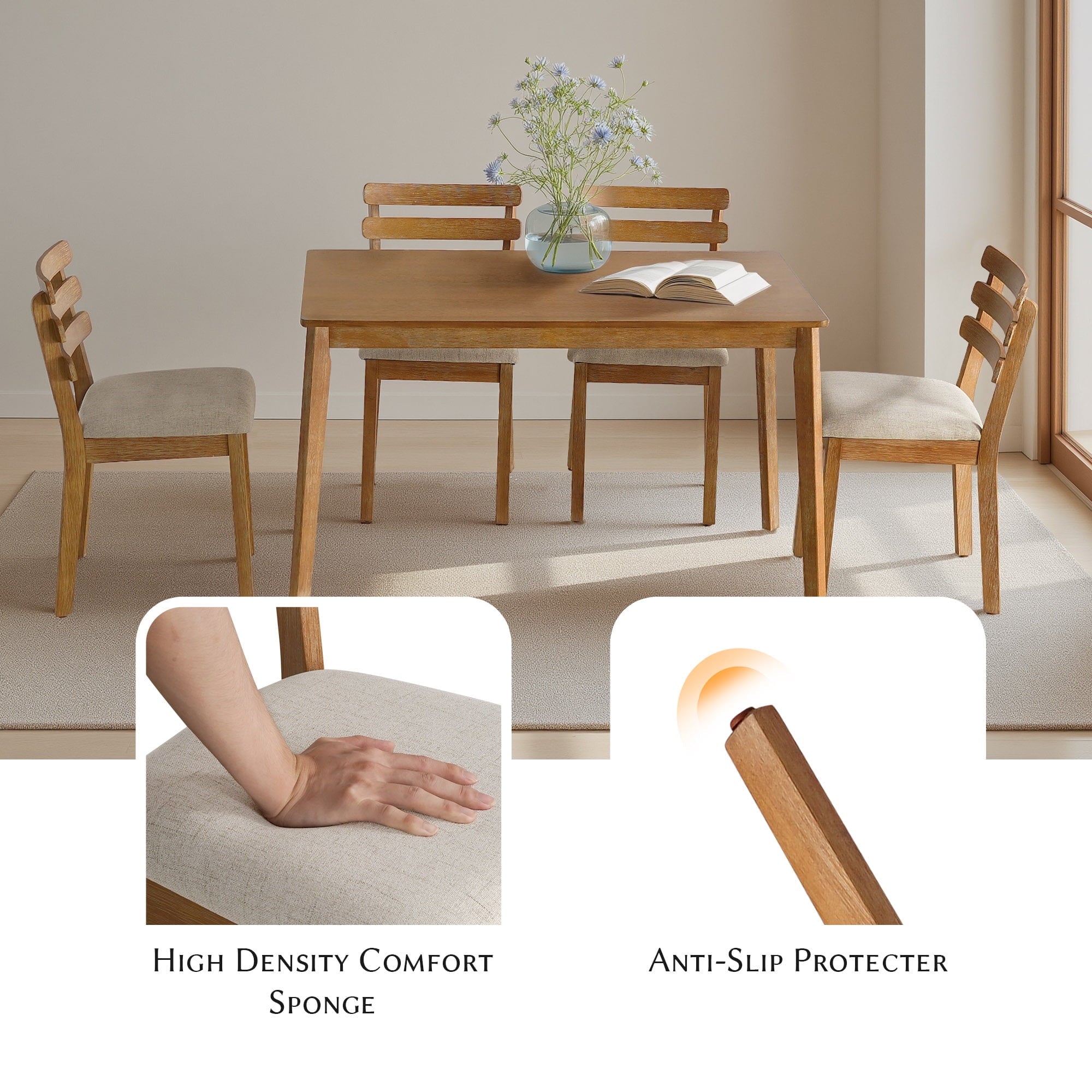 Kithkasa 47 Dining Table for 6 People,Wooden Farmhouse Kitchen Table for Kitchen, Living Room,Dining Room,Natural
