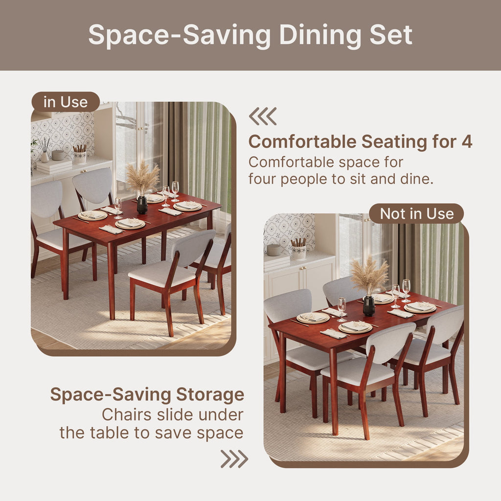 Asofer 5-Piece Dining Table Set for 4, Mid-Century Modern Solid Wood  Kitchen Table and 4 Upholstered Chairs, Small Space Rubberwood Dinette Set for Apartment, Walnut