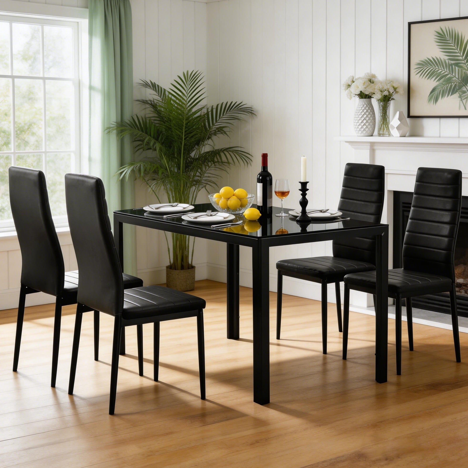 Ktaxon Solid Wood Dining Table Set for 6, Mid-Century Dining Room Table with 4 Padded Chairs & Bench, 47.3 Dining Room Set for 4~6 Family Use, Natural Wood