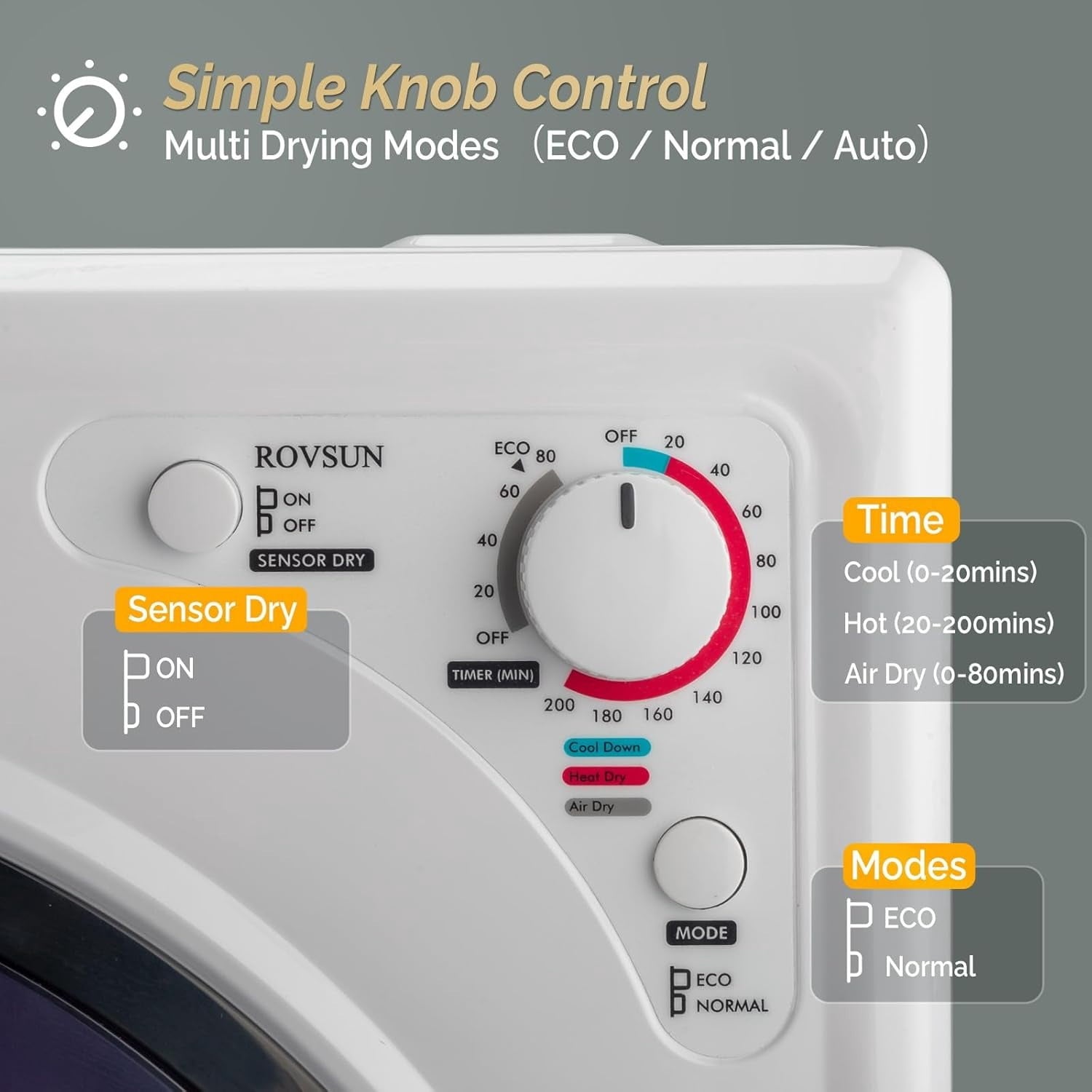 2.6 Cu.Ft White Compact Portable Laundry Dryer, 110V Electric Clothes Dryer with Stainless Steel Tub & Control Knob, Small Portable Dryer Machine for Apartment Dorm RV Indoor Use