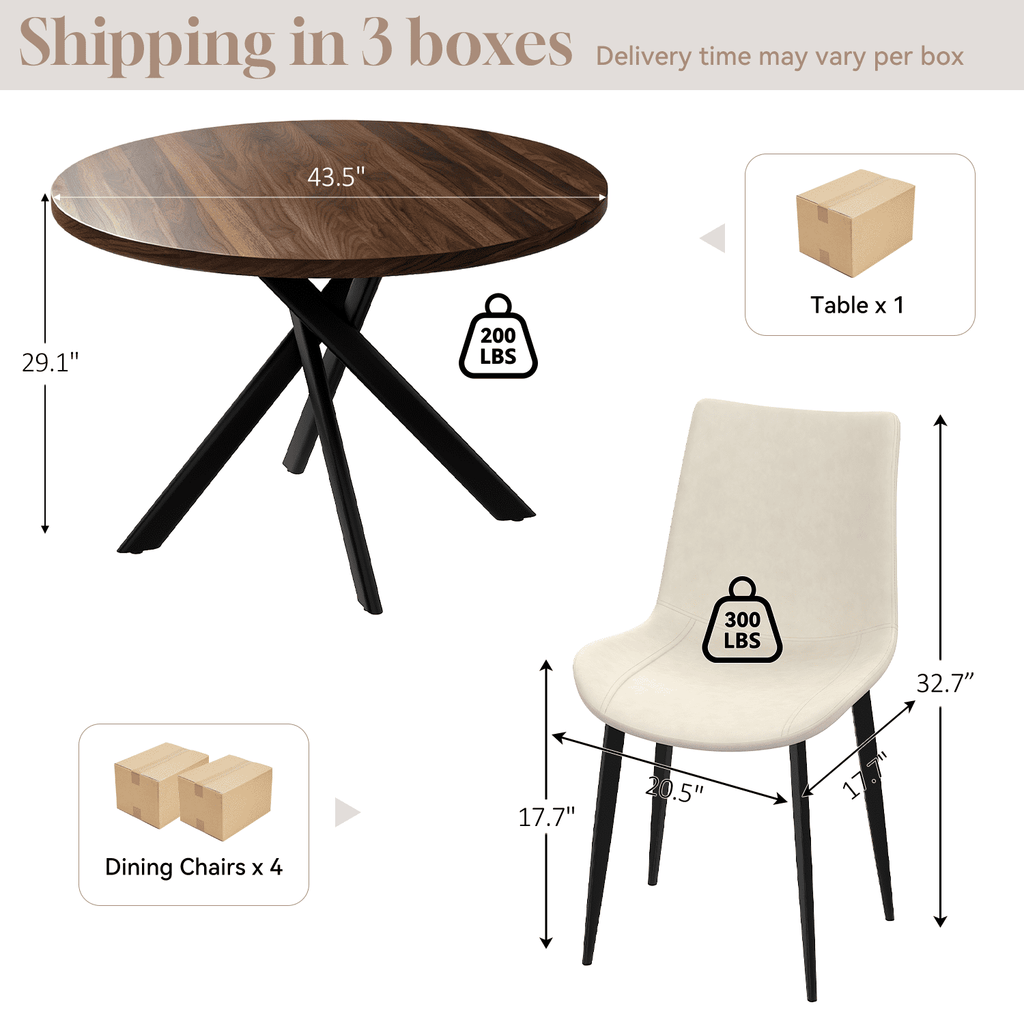43.5 Round Dining Table for 4, Space Saving Kitchen Table with Metal Legs, Mid Century Modern Dining Table for Dining Living Room Apartment Small Space