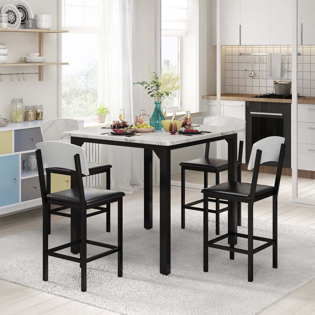 MIERES 5 Piece Dining Table Set High Top Dining Table Set for 4 Counter Height Small Kitchen Table With 4 Velvet Upholstered Chairs, Wood Small Dining Set for Bar Dining Room Breakfast
