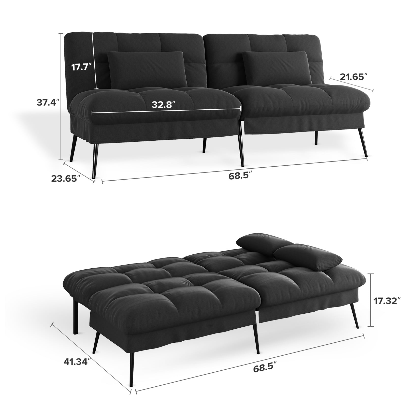 COMHOMA Cloud Comfort Convertible Futon Sofa Bed, Gray