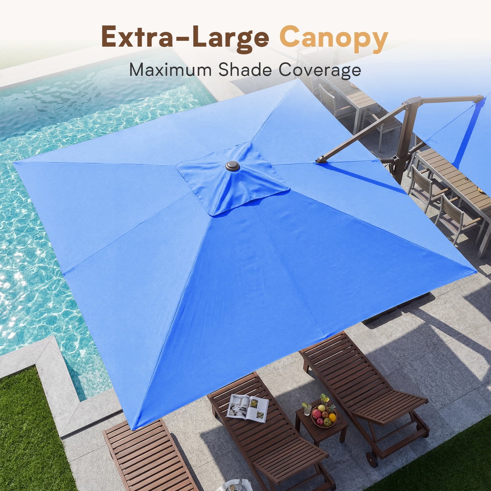 FUNDAZE 10x10ft Double Canopy Cantilever Umbrella, Patio Outdoor with Base & Cover, Waterproof UV Resistant for Garden Poolside Shade, Beige