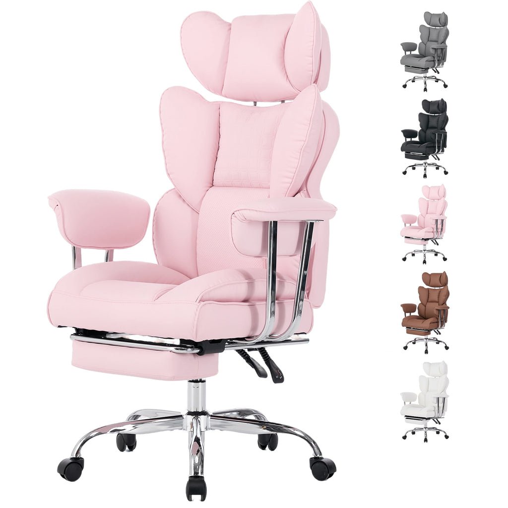 edx Executive Home Office Desk Chair, Ergonomic Big Tall High Back with Footrest & Lumbar Support, Reclining Comfy PU Leather Computer Gaming Chair with Swivel Wheels, Height Adjustable, Black
