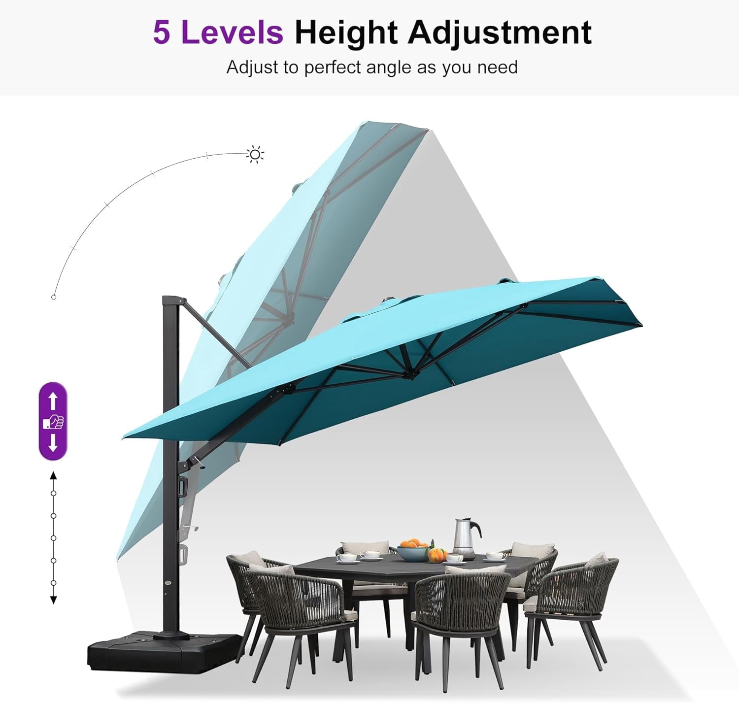 PURPLE LEAF 12 FT Outdoor Cantilever Umbrellas Square Aluminum Windproof Offset Umbrella with 360°Rotation Tilt Adjutable Garden Pool Large Patio Umbrella,Gray