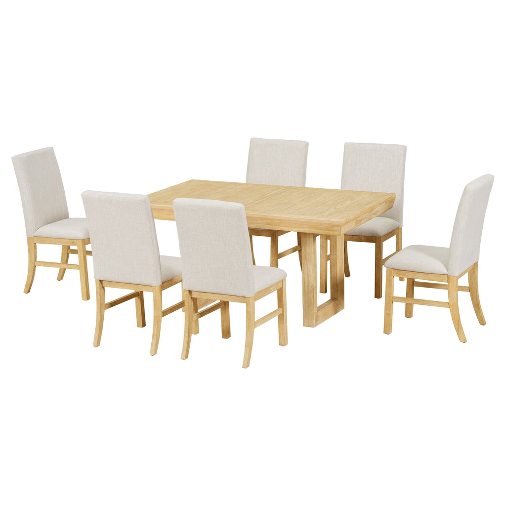 Harper & Bright Designs 7 Pieces Retro Dining Set for 6, Wood Rectangular Table with Designed Trestle Base and 6 Upholstered Chairs for Dining Room and Kitchen, Grey