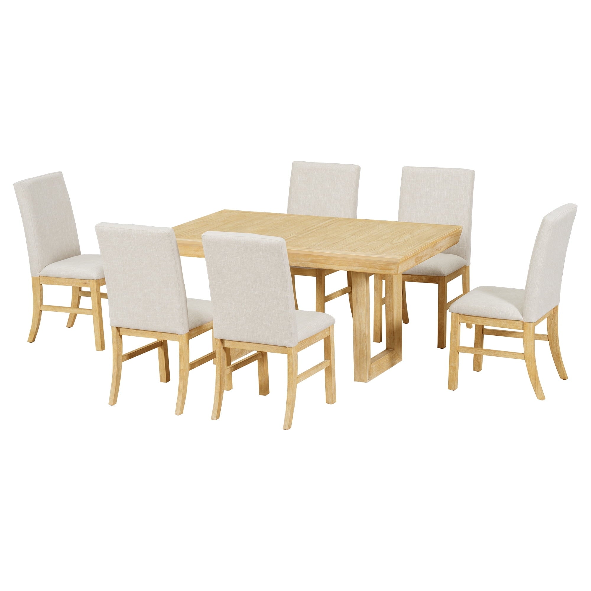 Harper & Bright Designs 7 Pieces Retro Dining Set for 6, Wood Rectangular Table with Designed Trestle Base and 6 Upholstered Chairs for Dining Room and Kitchen, Grey