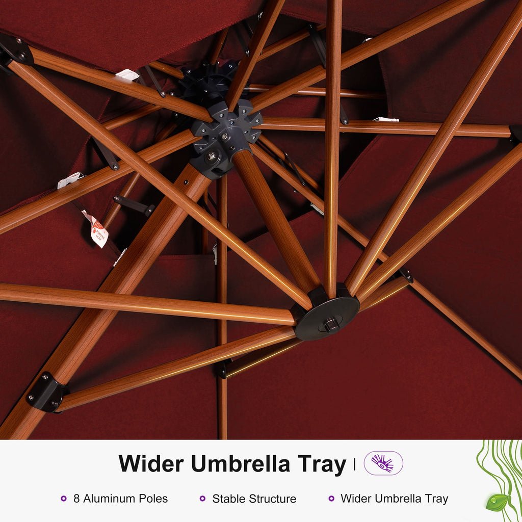 PURPLE LEAF 11FT Deluxe Round Wood Grain Patio Umbrella, Large Offset Cantilever Umbrella with 360° Rotation, Navy Blue