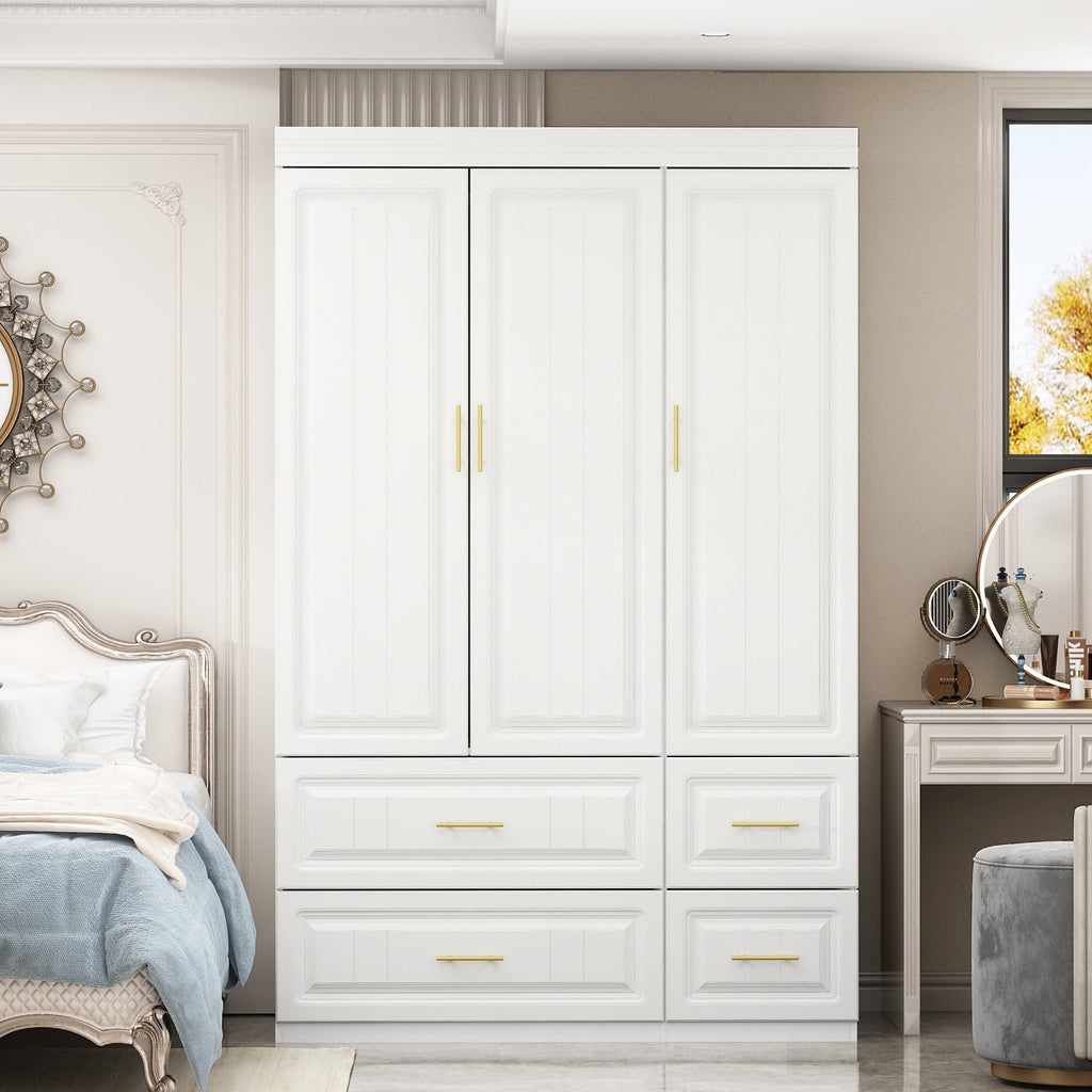 OxyLife 2 Door Wardrobe Armoire, White Closet Storage Organizer with Drawers and Shelves
