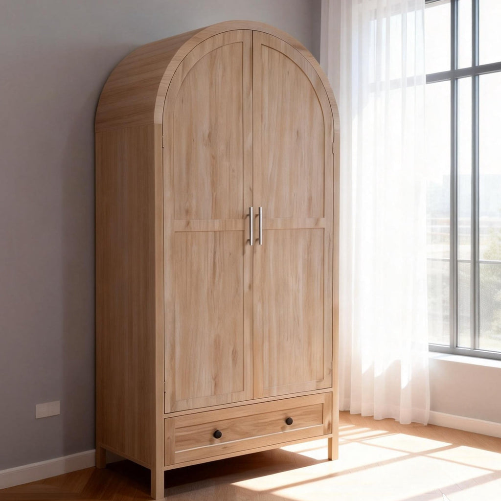 Ktaxon Wardrobe Armoire Closet with Hanging Rod, Modern Drawer & Shelf – Elegant White Finish Closet, Farmhouse to Mid-Century Style