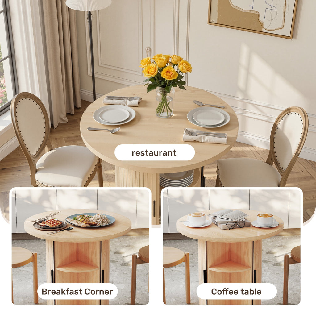 Hawsaiy 3-Piece Dining Table Set for 2, 31.5 Round Dining Table Set with 2 Upholstered Dining Chairs, Modern Farmhouse Table Set for Dining Room (Black+Black)