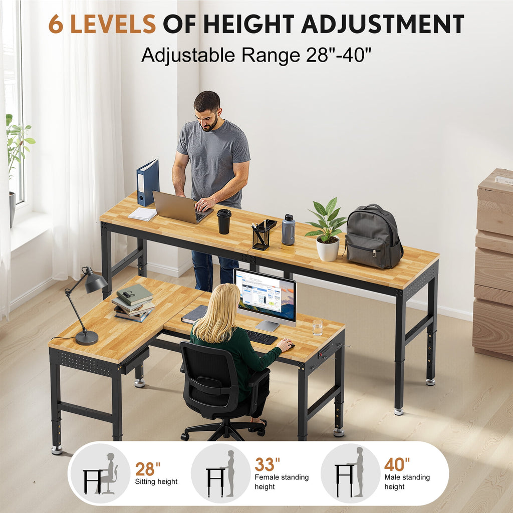 MUWOOD 96-inch L-Shaped Heavy-Duty Workbench with Adjustable Height, Wood Worktop, 5000 LBS Load Capacity for Garage, Workshop